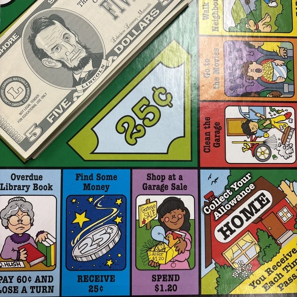 The Allowance Board Game First to Save $20 Wins 2 to 4 Players COMPLETE VTG 5+